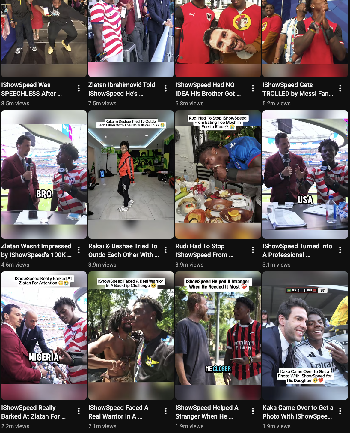 A YouTube Shorts feed of short clips, each pulling millions of views